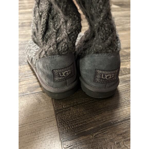 UGG Charcoal Gray Cardy Lattice knit Sweater Boots Women cuffable 6 Wool - Picture 4 of 9